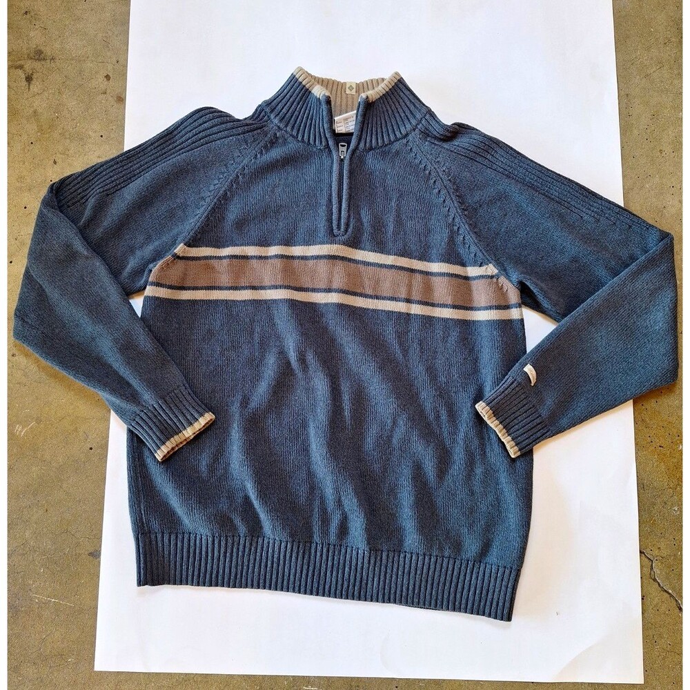 Columbia Men's L Striped Knit Cotton 1/4 Zip Mock Neck Pullover Sweater